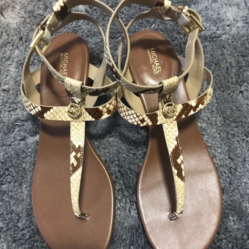 Michael Kors Casual Sandals Cream and Brown Snakeskin print